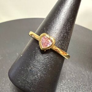 Gold Heart Bezel Pink Stone Ring